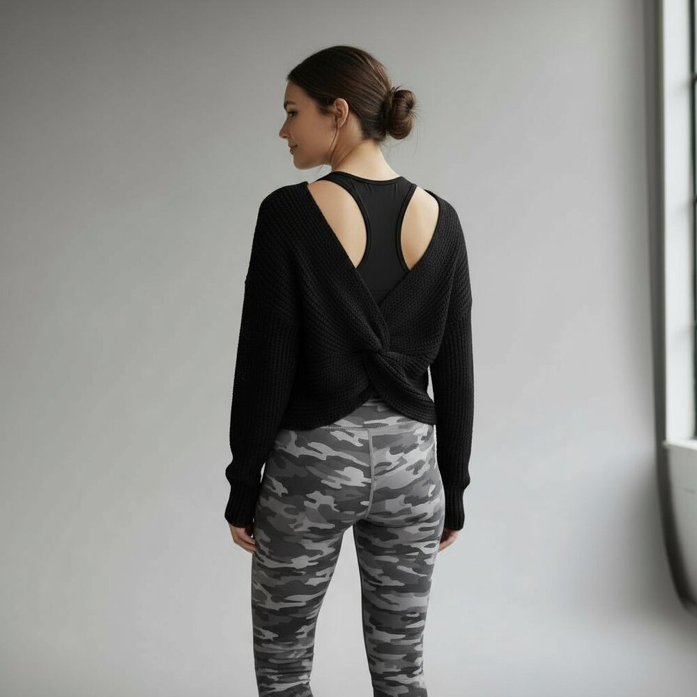 Cotton Emporium Lightweight Open Knit V-Neck Sweater Twist Back